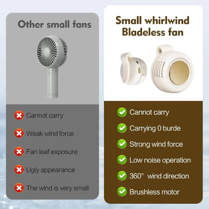 Portable Silent Mini Bladeless Electric Fan,Small Fan Clip on Shirt Waist Mini Bladeless Fan Adjustable 3-Speed for Outdoor NEW