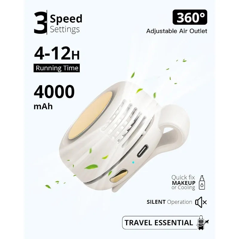 Portable Silent Mini Bladeless Electric Fan,Small Fan Clip on Shirt Waist Mini Bladeless Fan Adjustable 3-Speed for Outdoor NEW